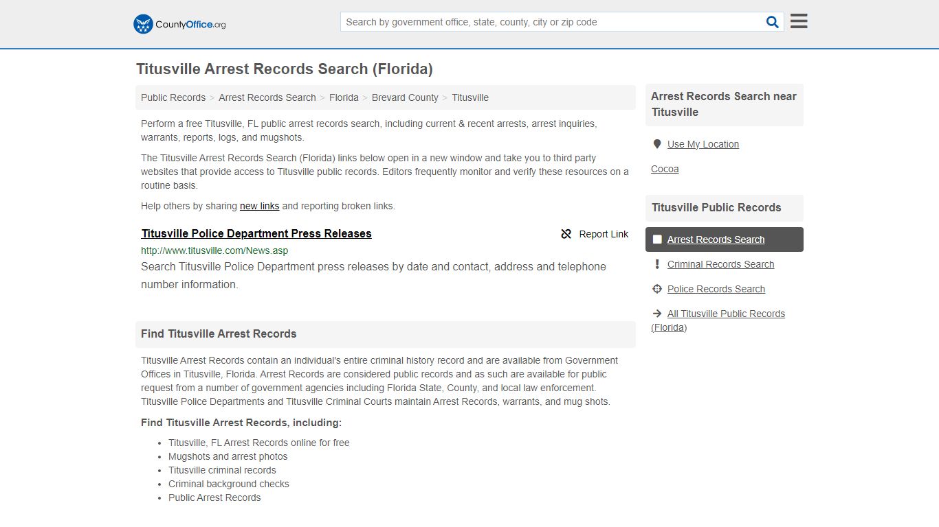 Arrest Records Search - Titusville, FL (Arrests & Mugshots) - County Office